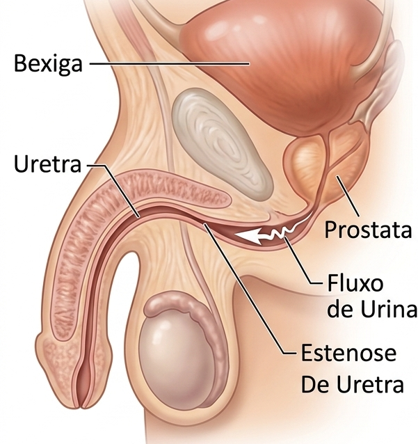 Ilustração da estenose de uretra masculina Urologista em Atibaia